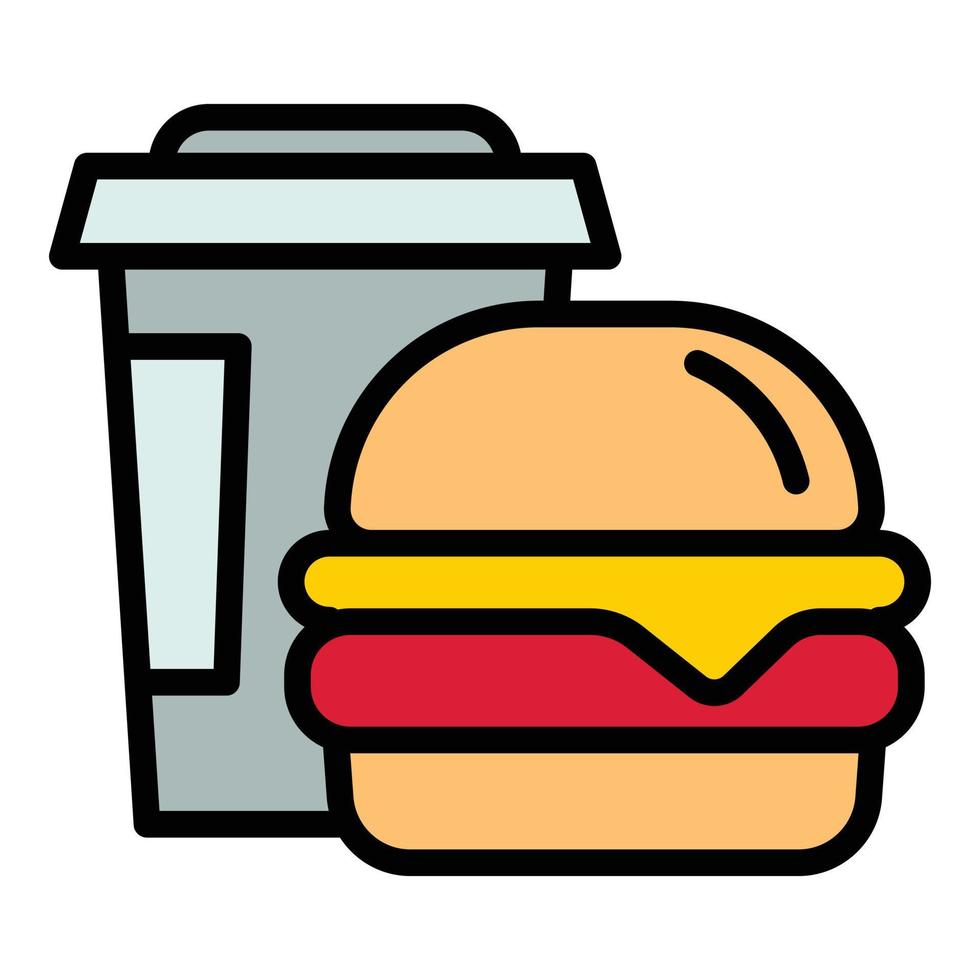 icono de taza de café de hamburguesa, estilo de esquema vector