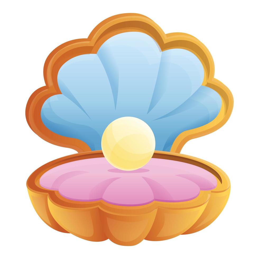 Gold pearl shell icon, cartoon style vector