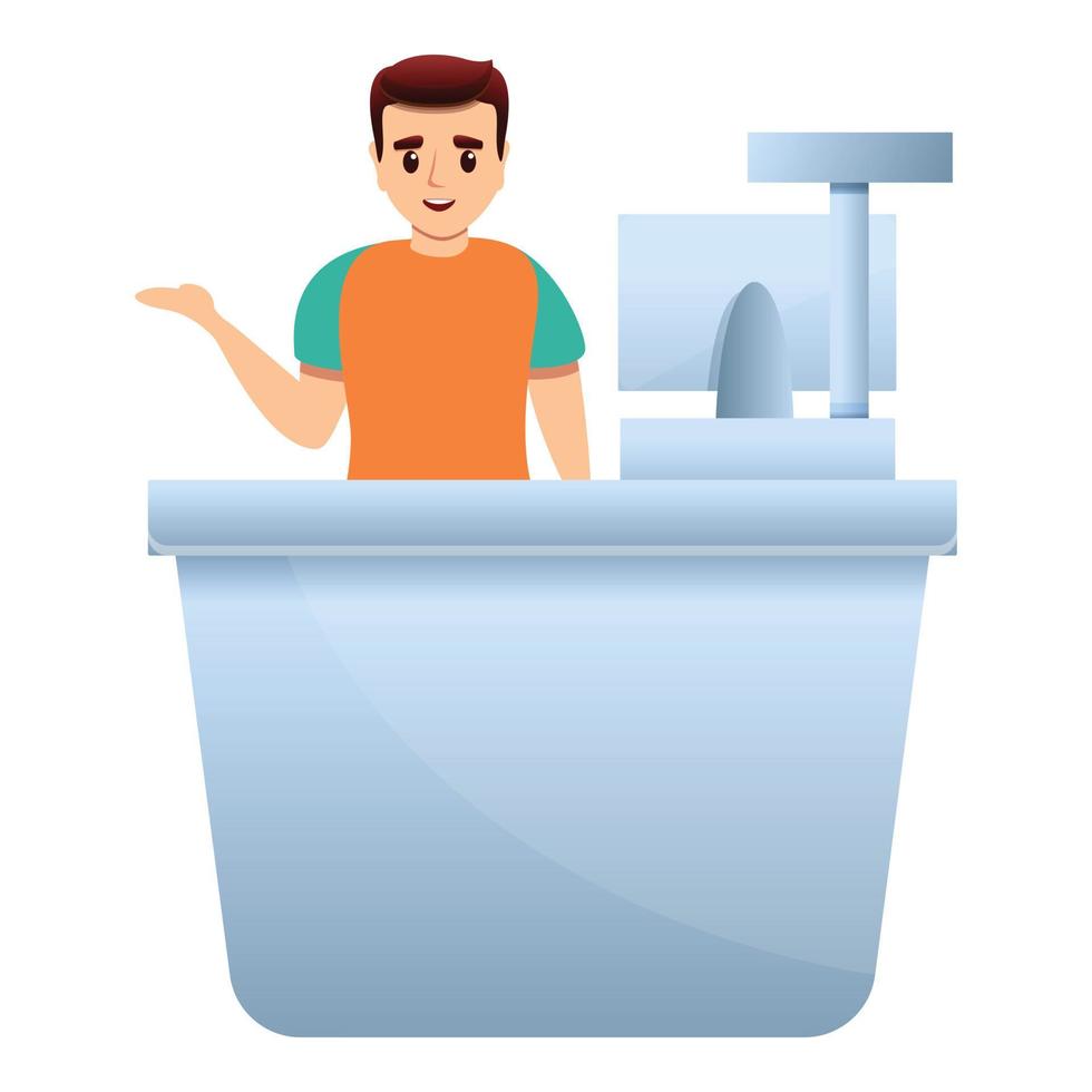 Shop cashier icon, cartoon style vector