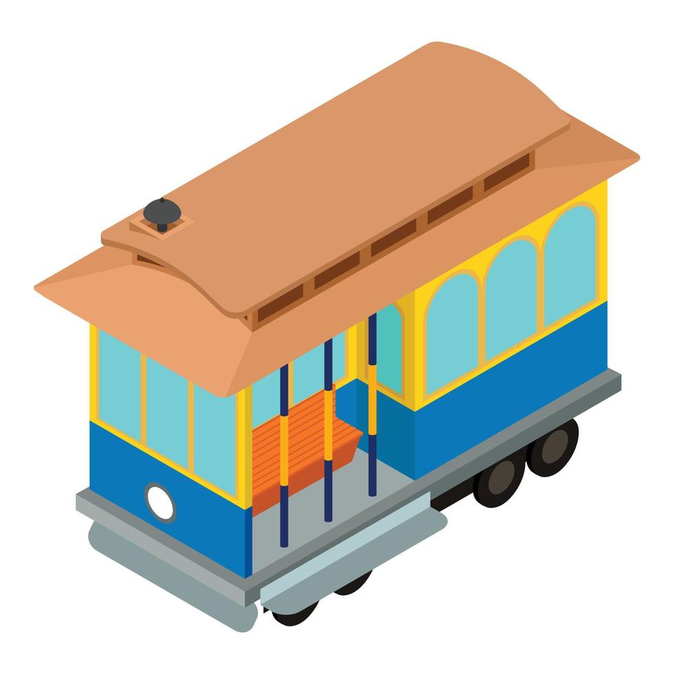 Retro tram car icon, isometric style vector