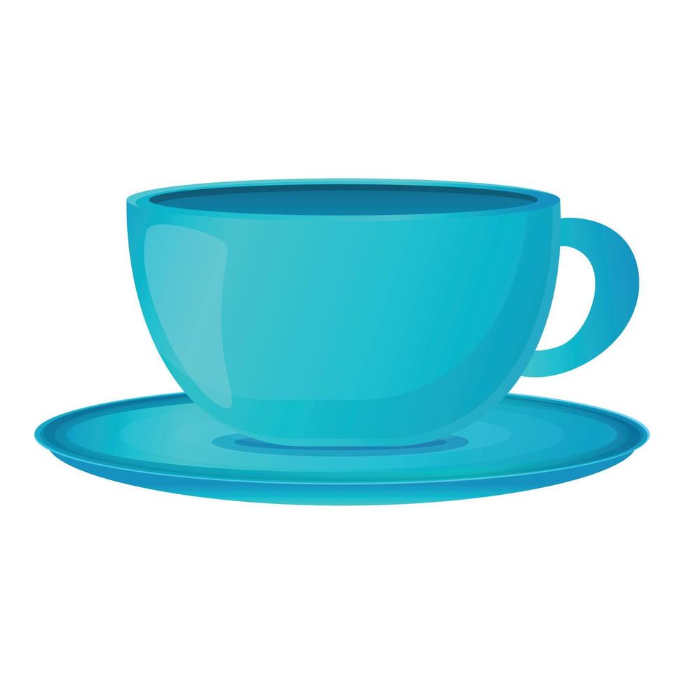 Tea cup with plate icon, cartoon style vector