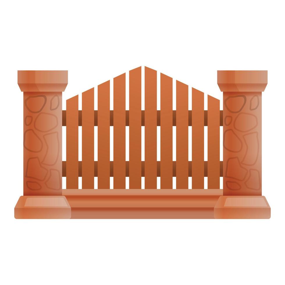 Stone wood fence icon, cartoon style vector