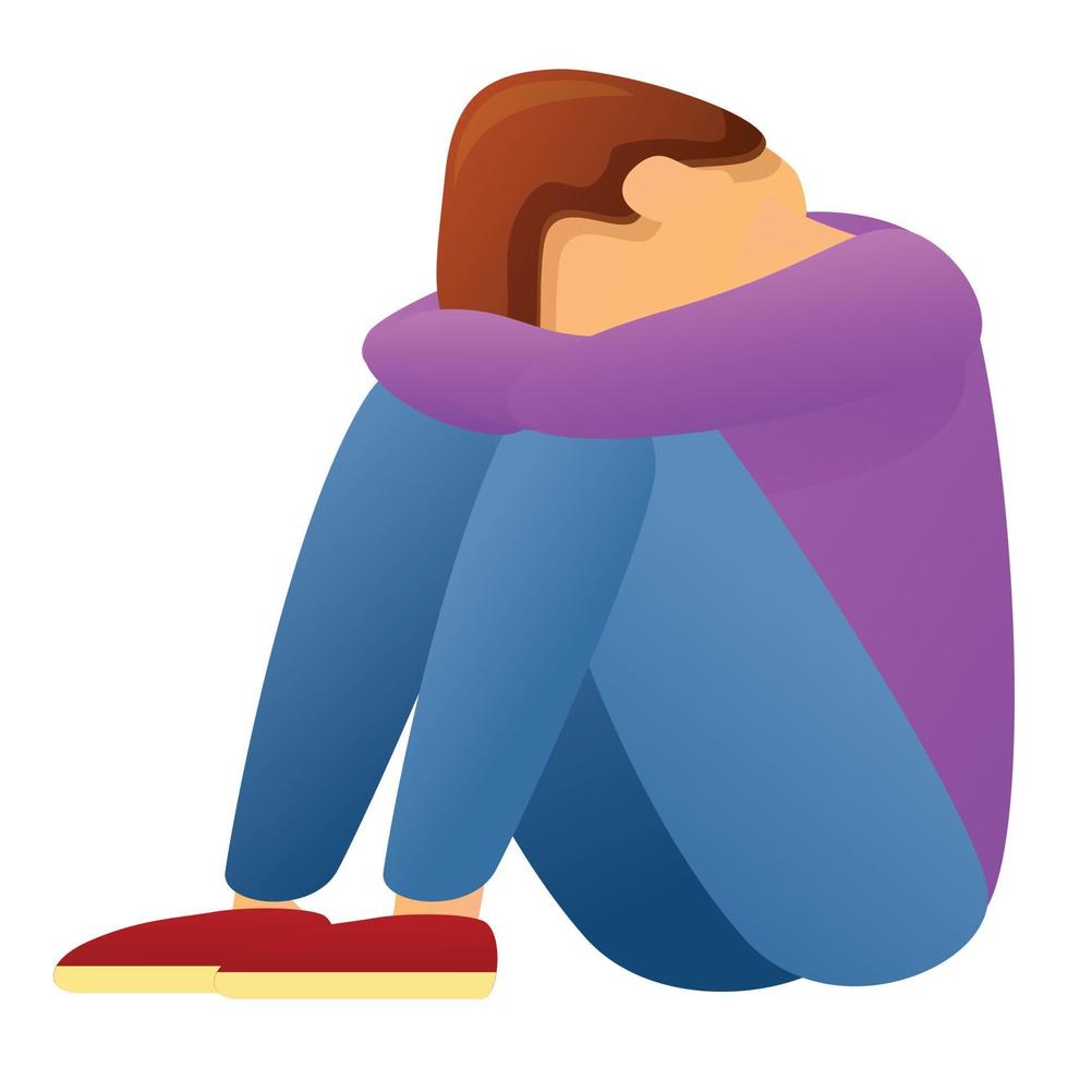Sad boy icon, cartoon style vector