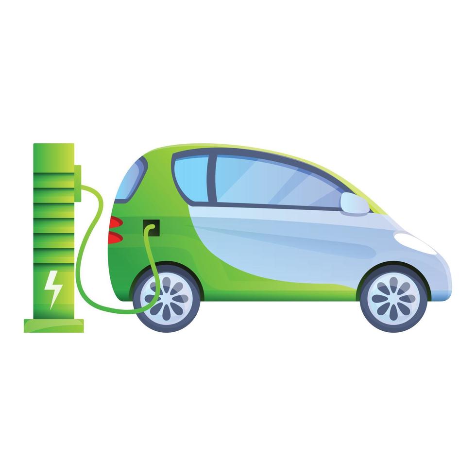 Plug hybrid car icon, cartoon style vector