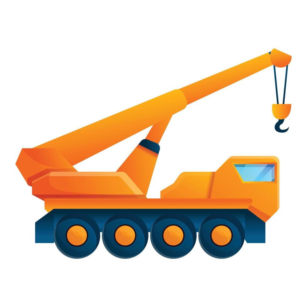 icono de grúa de vehículo de construcción, estilo de dibujos animados vector