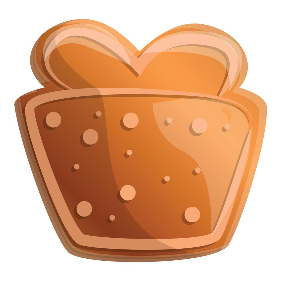 Gingerbread gift box icon, cartoon style vector