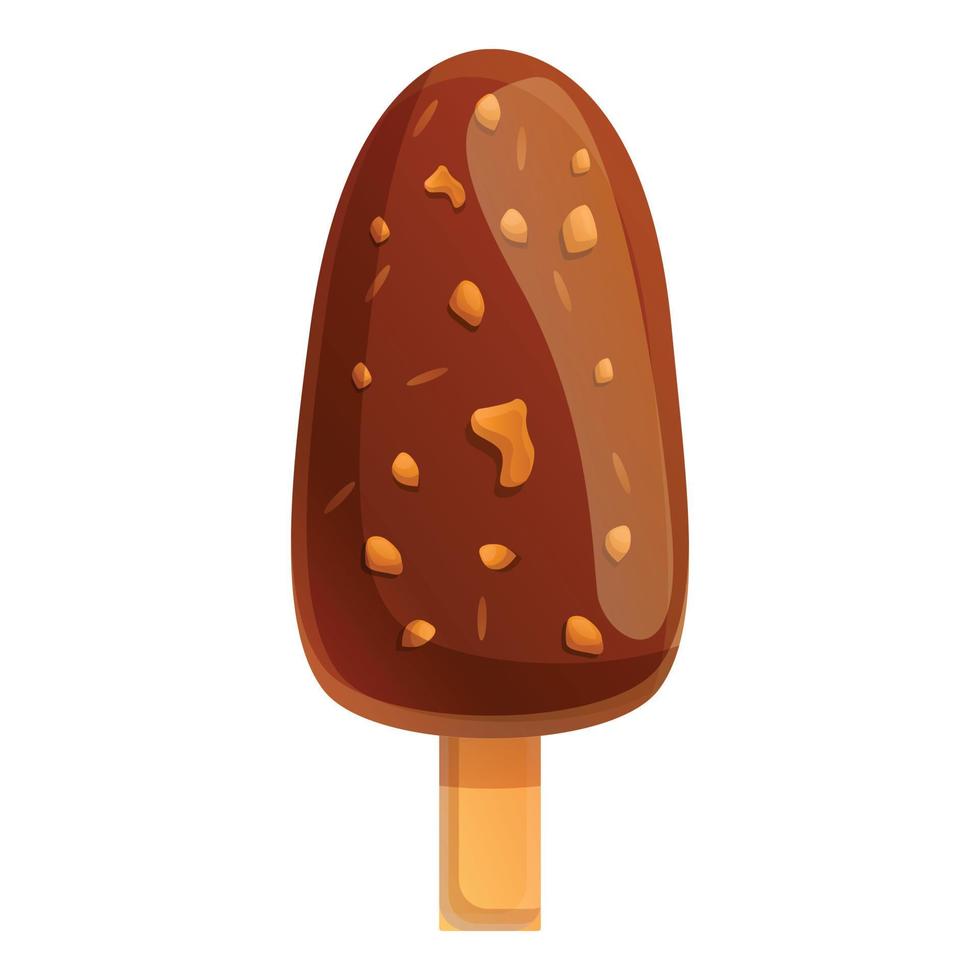 Chocolate nut popsicle icon, cartoon style vector