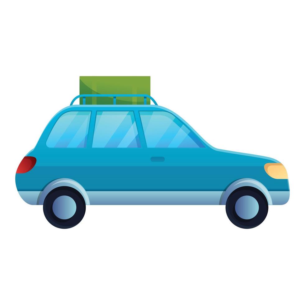 icono de viaje en coche de verano, estilo de dibujos animados vector