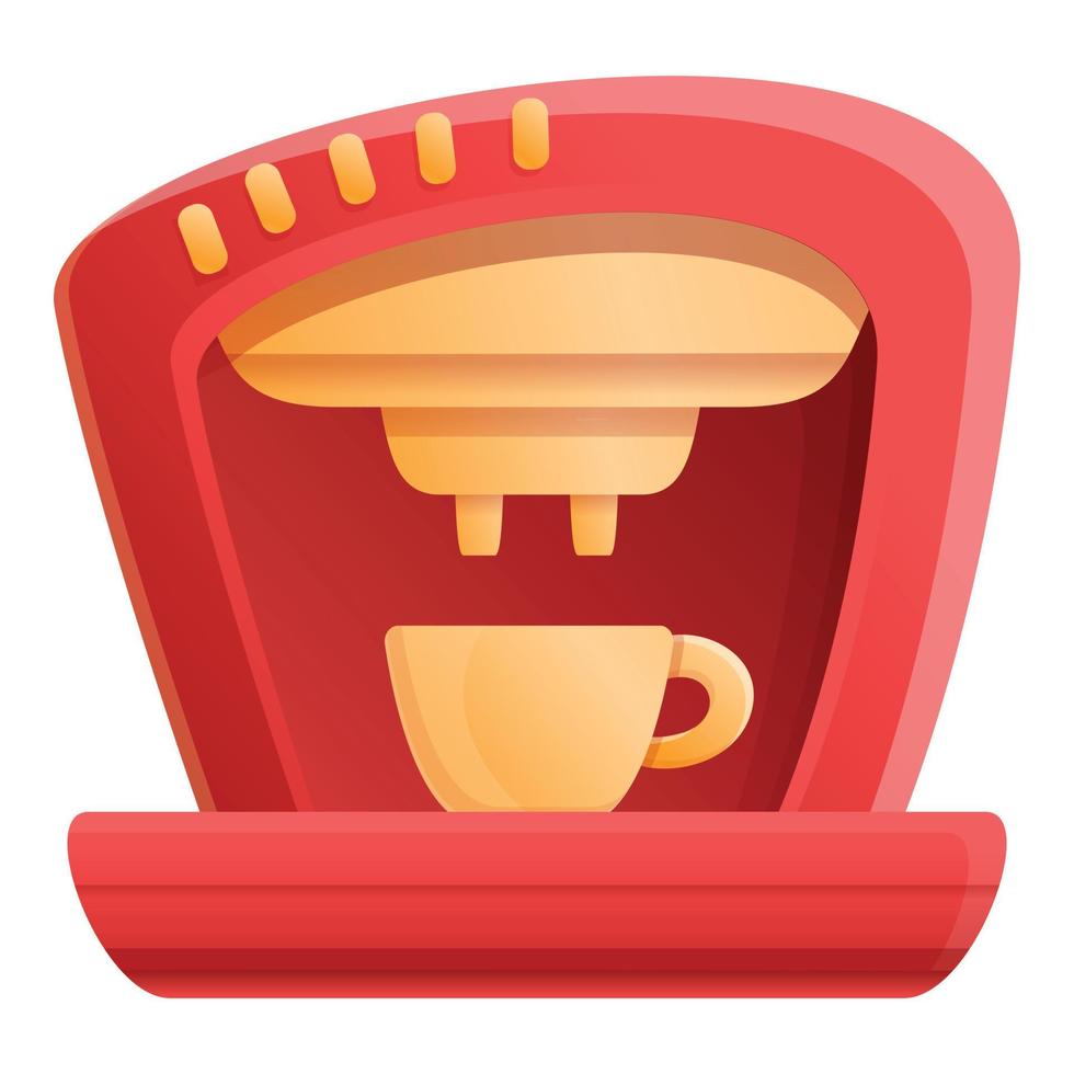 Red coffee machine icon, cartoon style vector