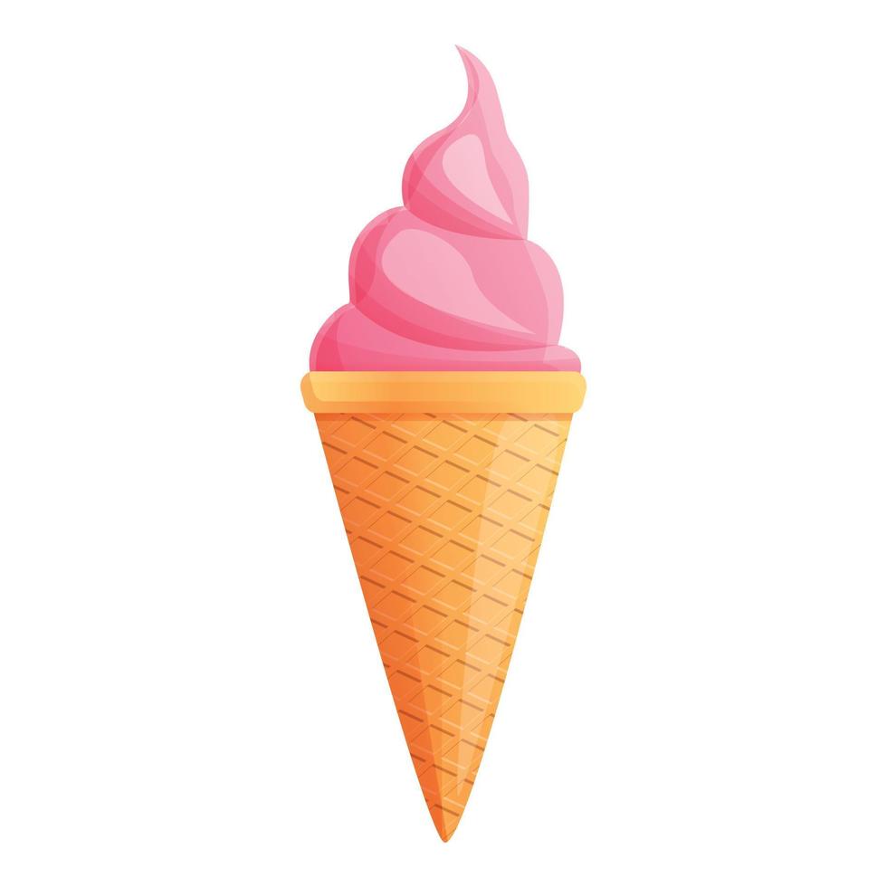 Pink ice cream icon, cartoon style vector