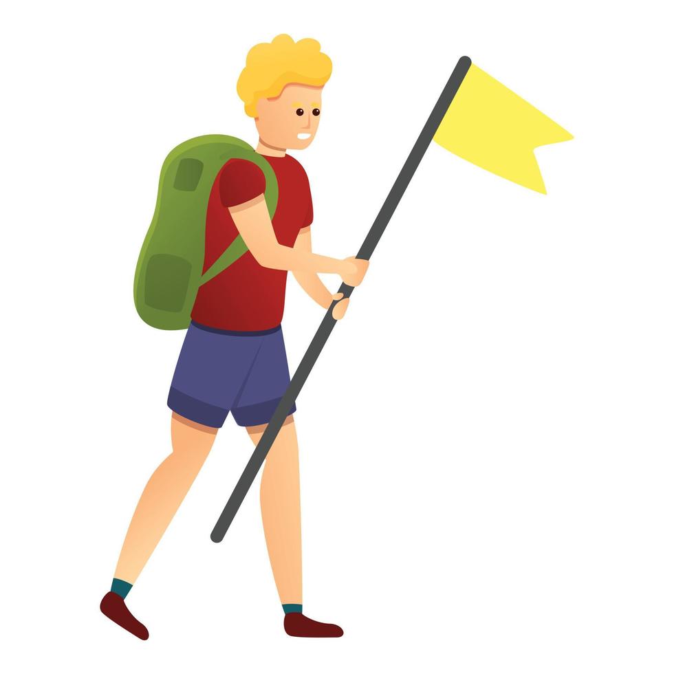 Tourist with flag icon, cartoon style vector