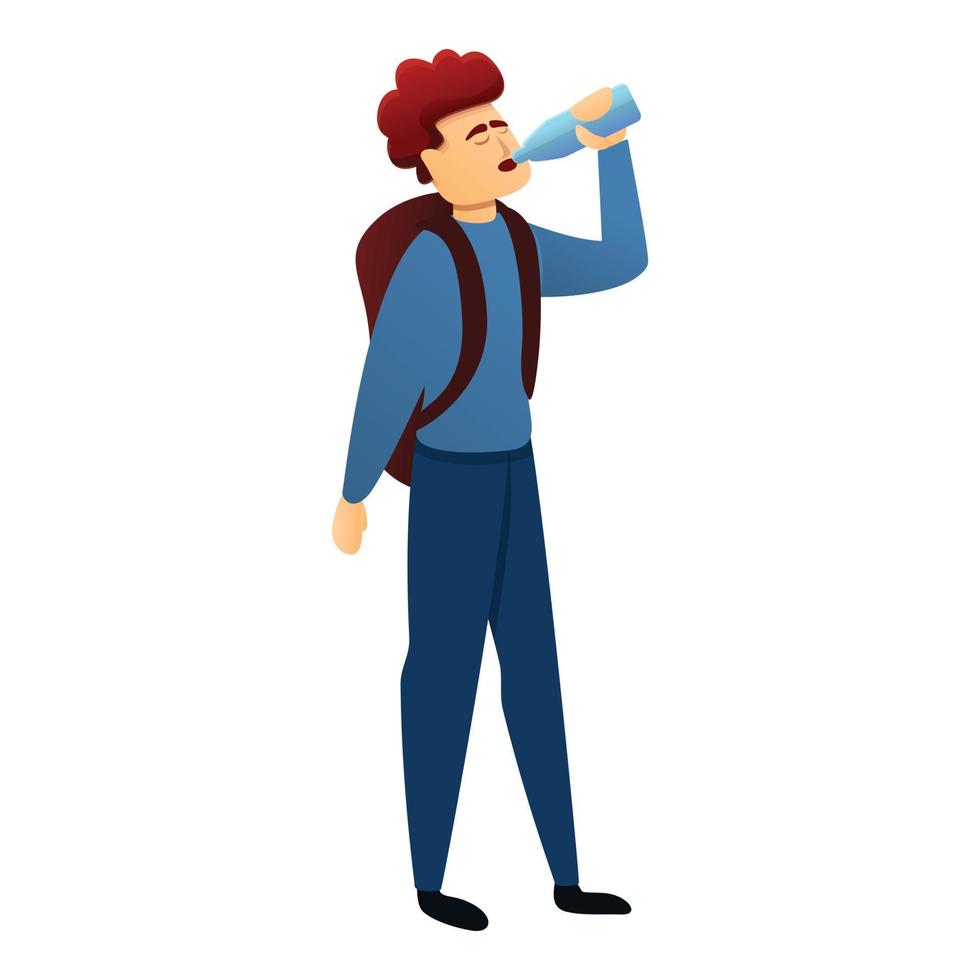 Tourist man drink water icon, cartoon style vector