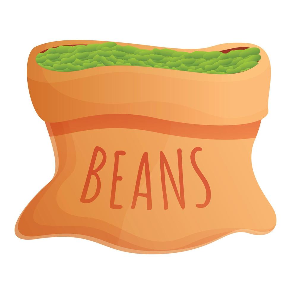 Bag of green peas icon, cartoon style vector