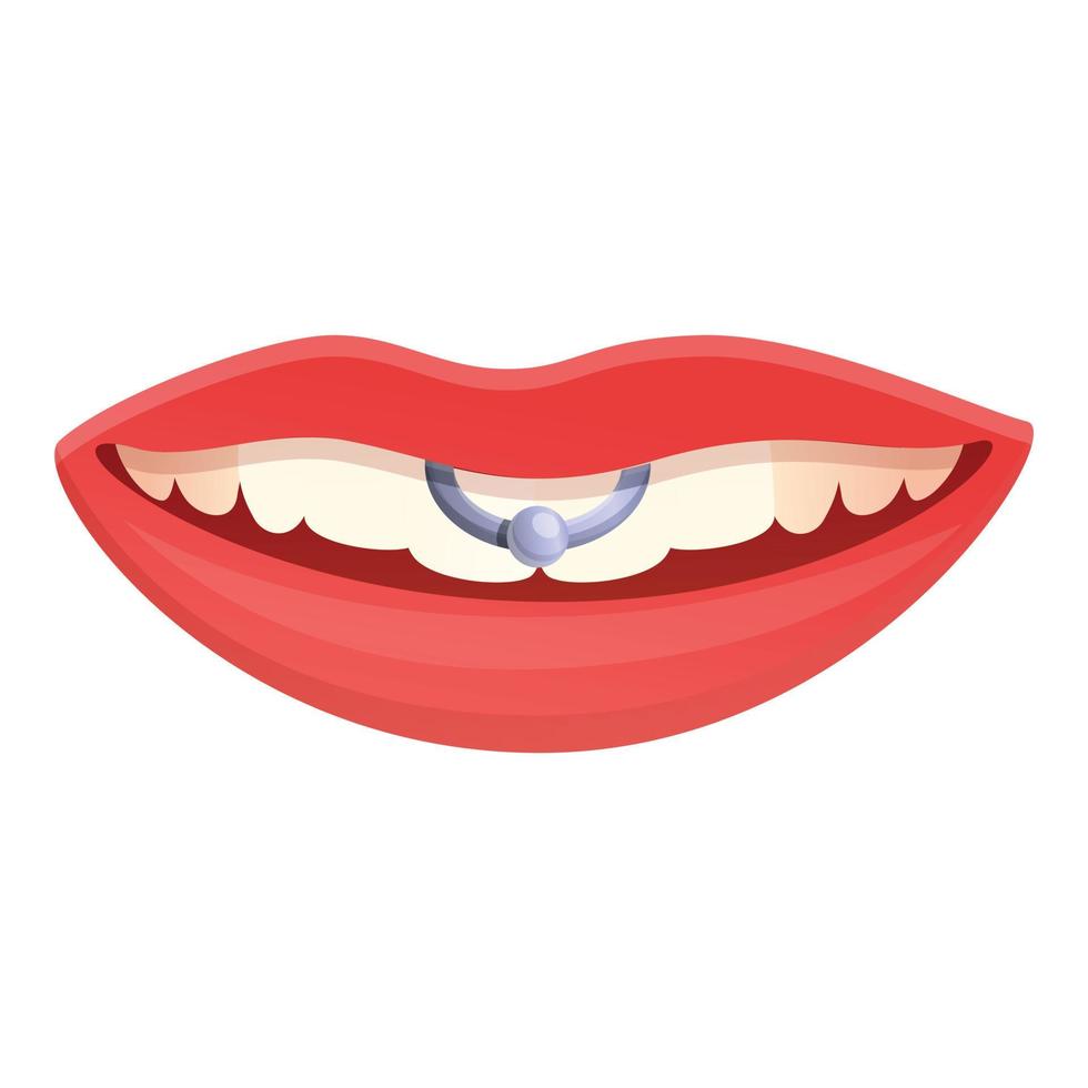 Lips piercing icon, cartoon style vector