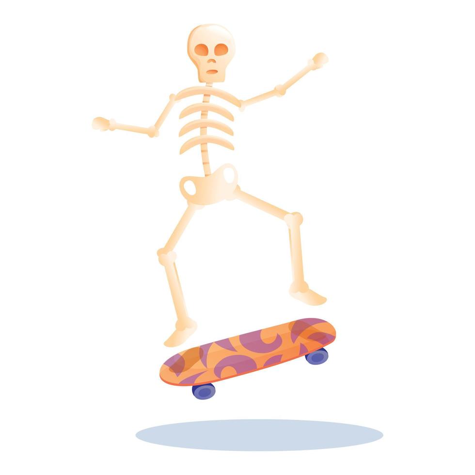 Skeleton skateboard icon, cartoon style vector
