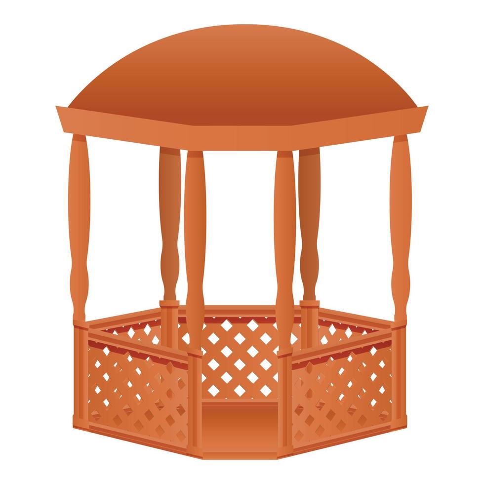 Outdoor wood gazebo icon, cartoon style vector