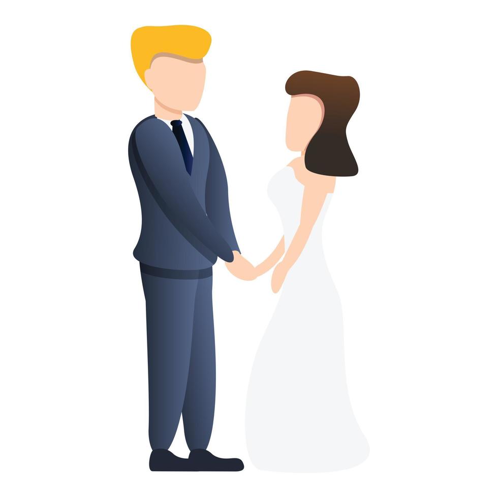 Happy bride couple icon, cartoon style vector