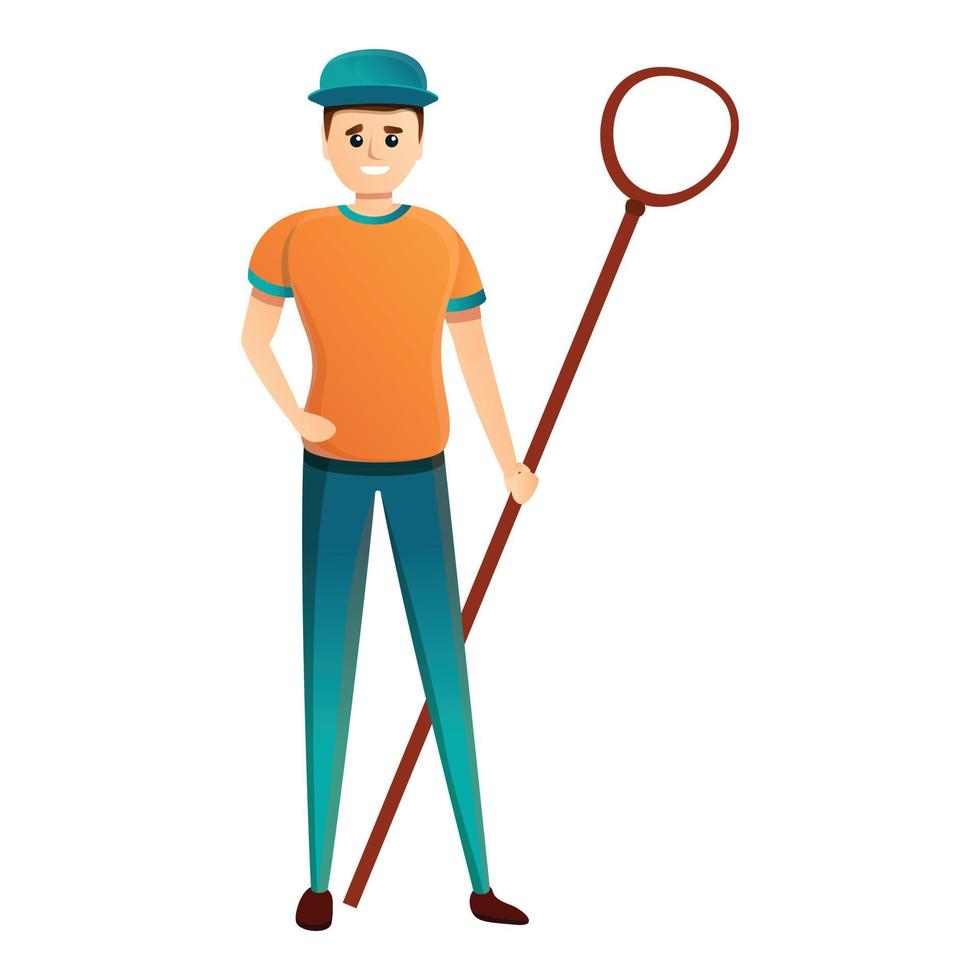 Animal shelter catch man icon, cartoon style vector