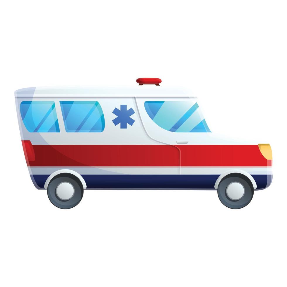 icono de coche de ambulancia de primeros auxilios, estilo de dibujos animados vector
