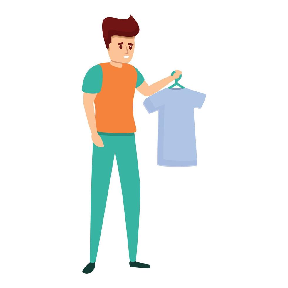 Shop assistant give tshirt icon, cartoon style vector