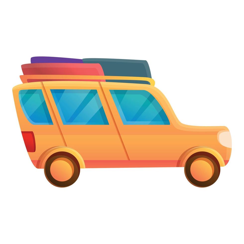 icono de coche de viaje naranja, estilo de dibujos animados vector