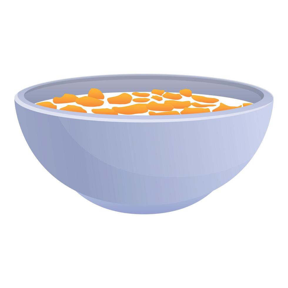 Hot milk cereal bowl icon, cartoon style vector