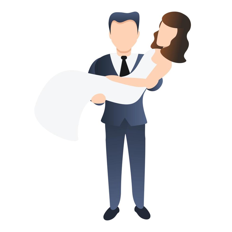 Husband catch bride icon, cartoon style vector