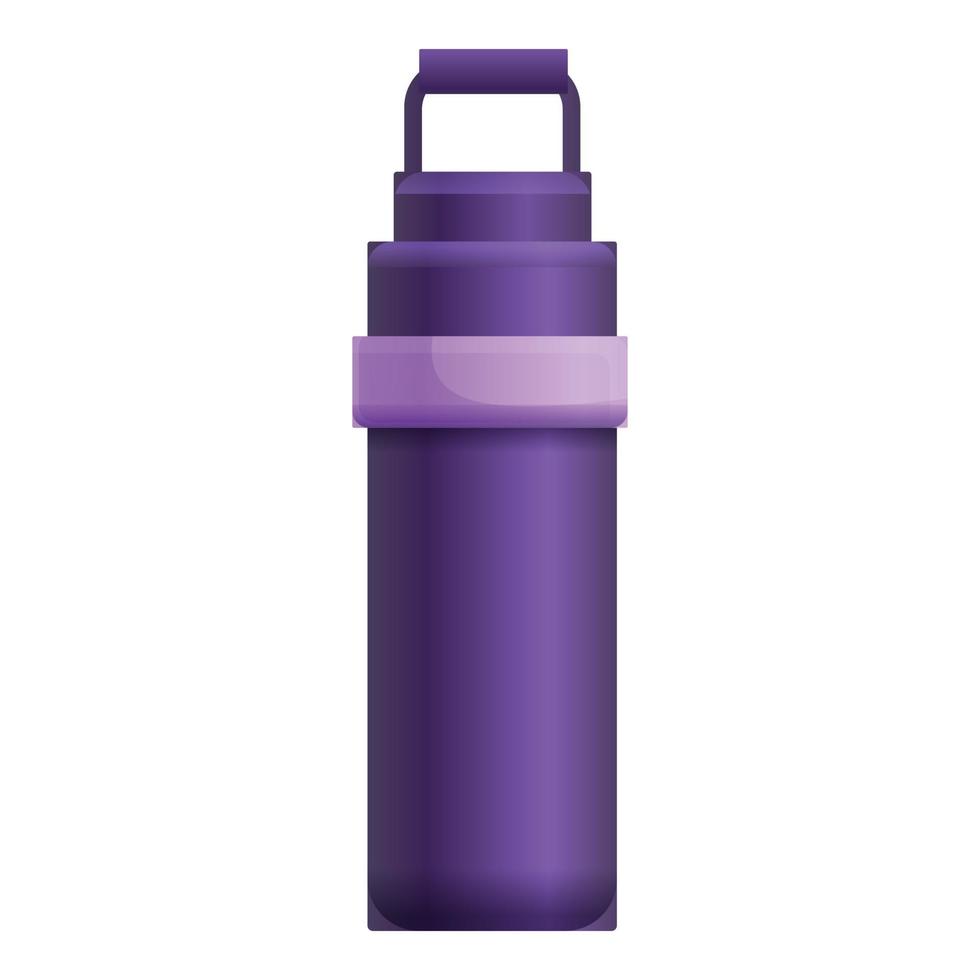 Violet thermo flask icon, cartoon style vector