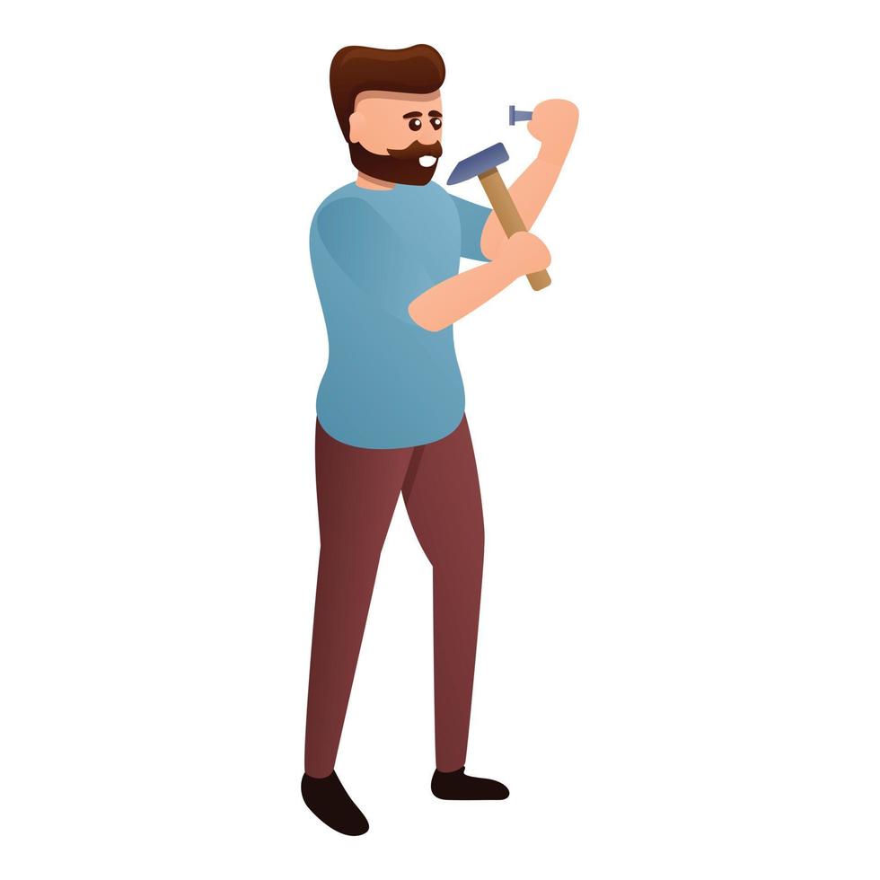 Man work with hammer icon, cartoon style vector