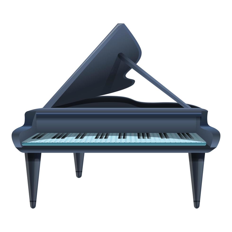 Black grand piano icon, cartoon style vector