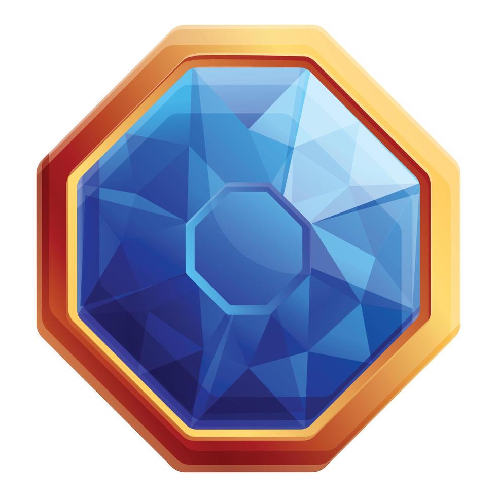 Blue gem icon, cartoon style vector