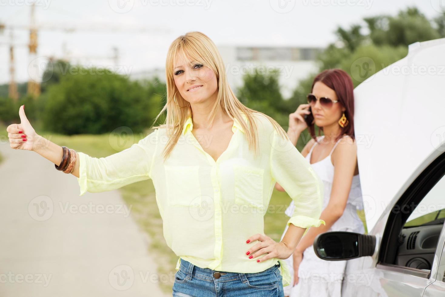 Hitchhiking on the road photo