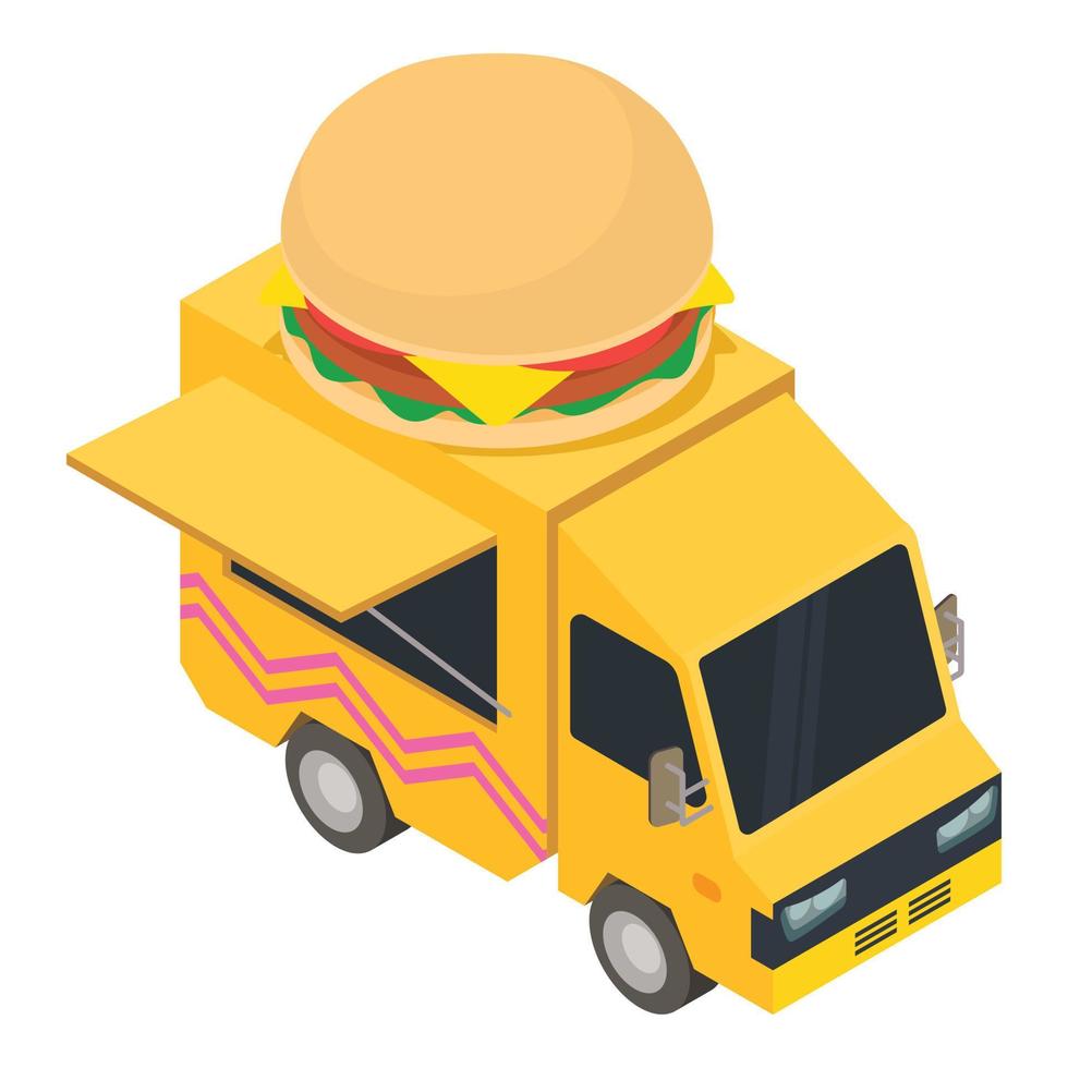 Hamburger truck icon, isometric style vector