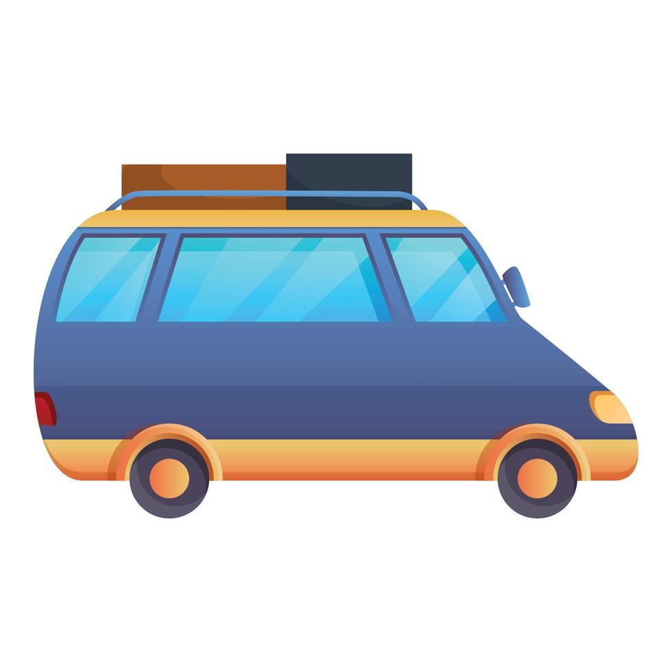 icono de viaje en coche por carretera, estilo de dibujos animados vector