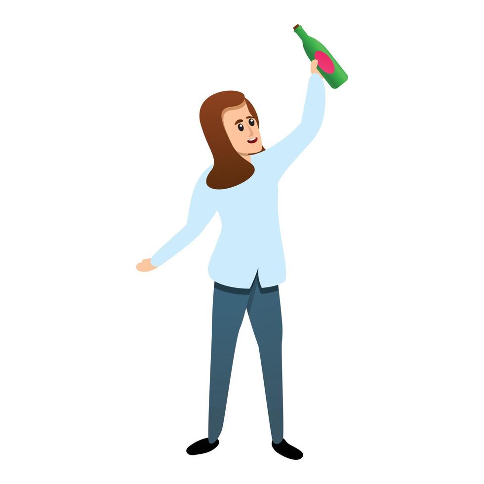 Woman take wine bottle icon, cartoon style vector