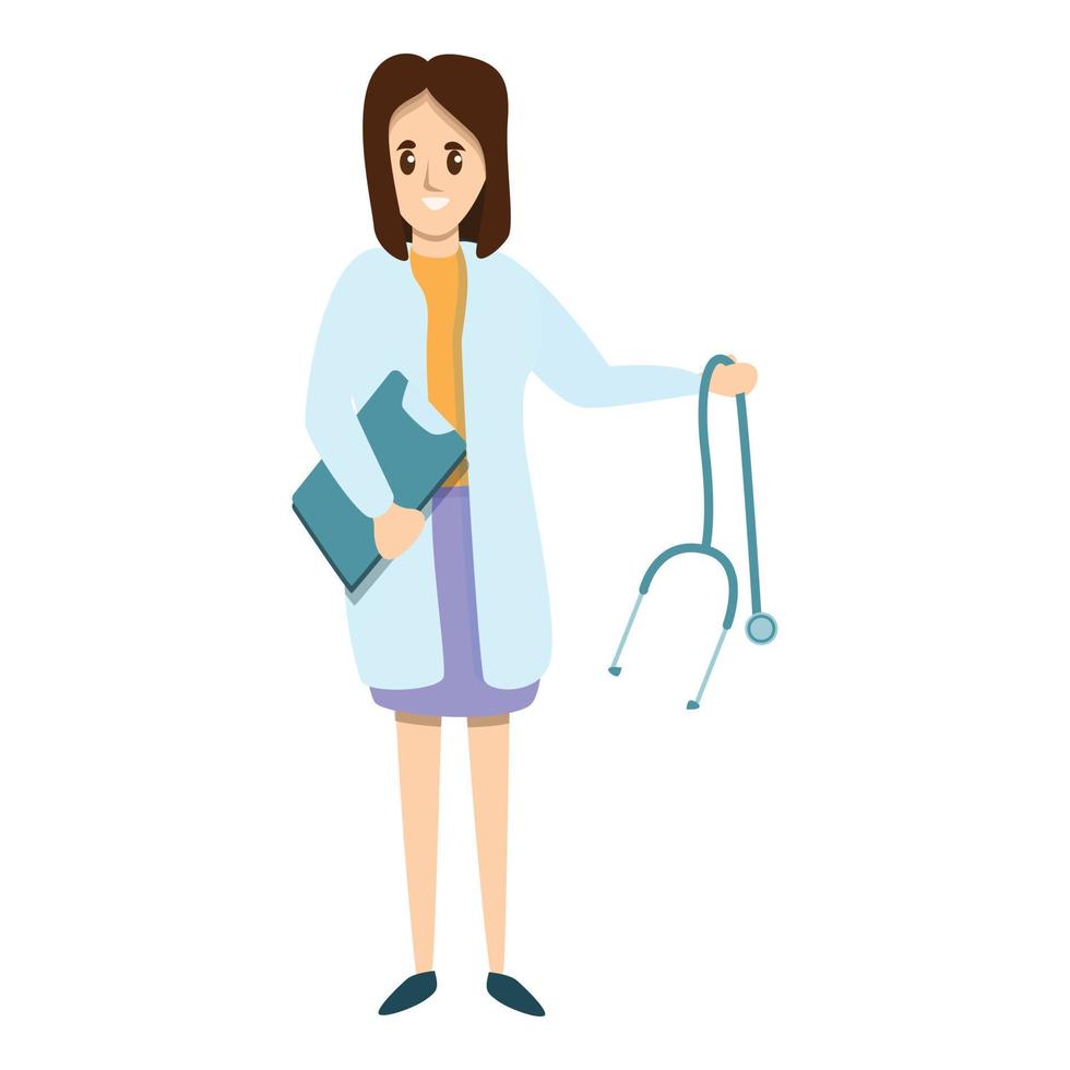 Woman cardiologist icon, cartoon style vector