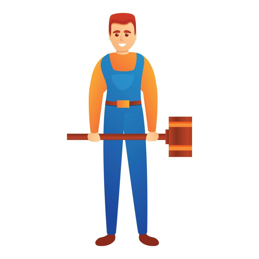 Man with sledge hammer icon, cartoon style vector