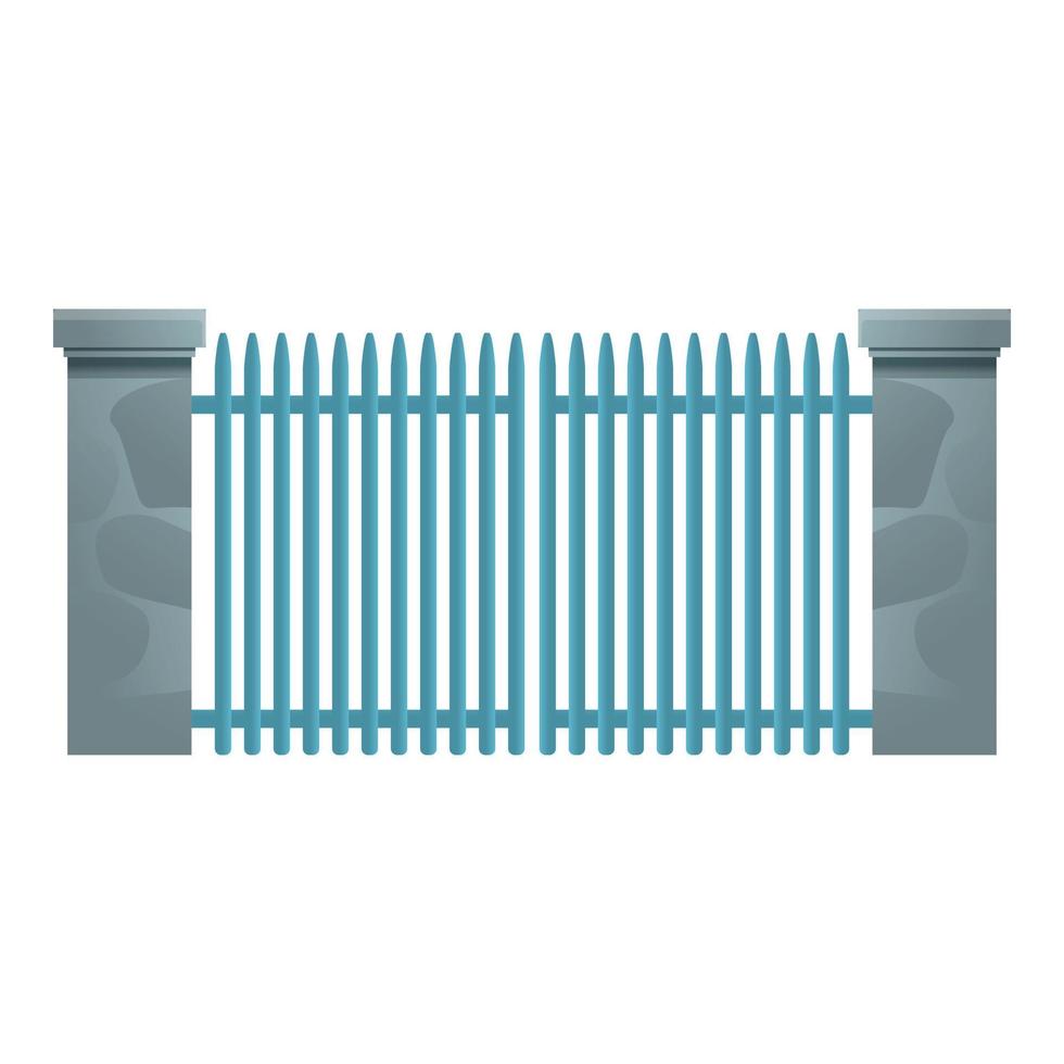 Metal gate entrance icon, cartoon style vector