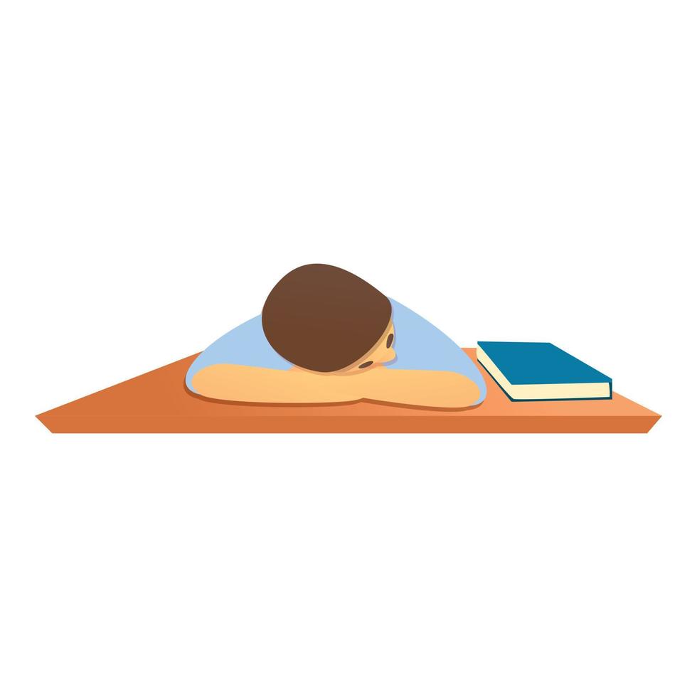 Student sleeping at desk icon, cartoon style vector