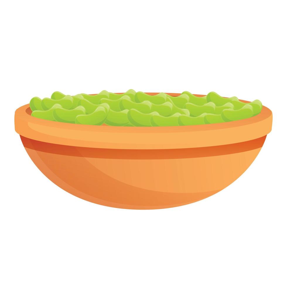 Bowl of green beans icon, cartoon style vector