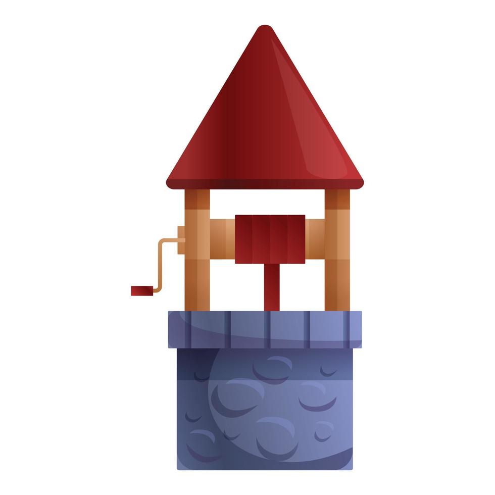 Rustic water well icon, cartoon style vector