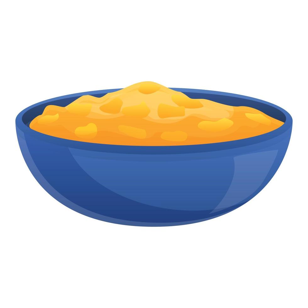 Cereal flakes bowl icon, cartoon style vector