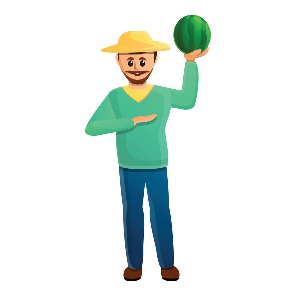 icono de sandía granjero feliz, estilo de dibujos animados vector