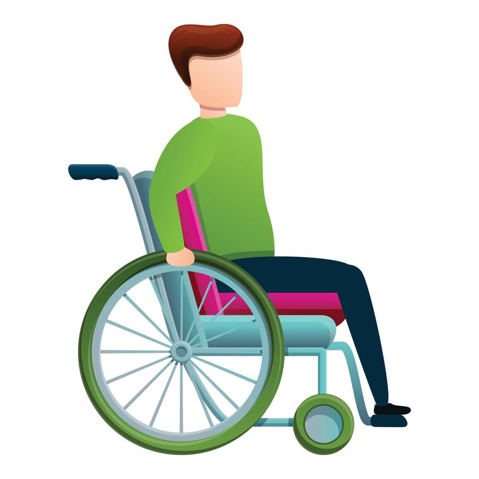 hombre de apoyo en icono de silla de ruedas, estilo de dibujos animados vector