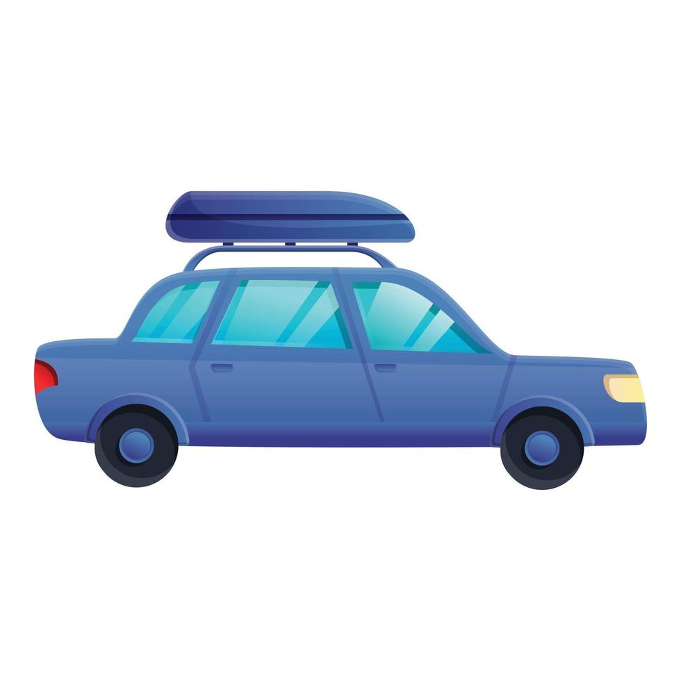 icono de coche de viaje azul, estilo de dibujos animados vector