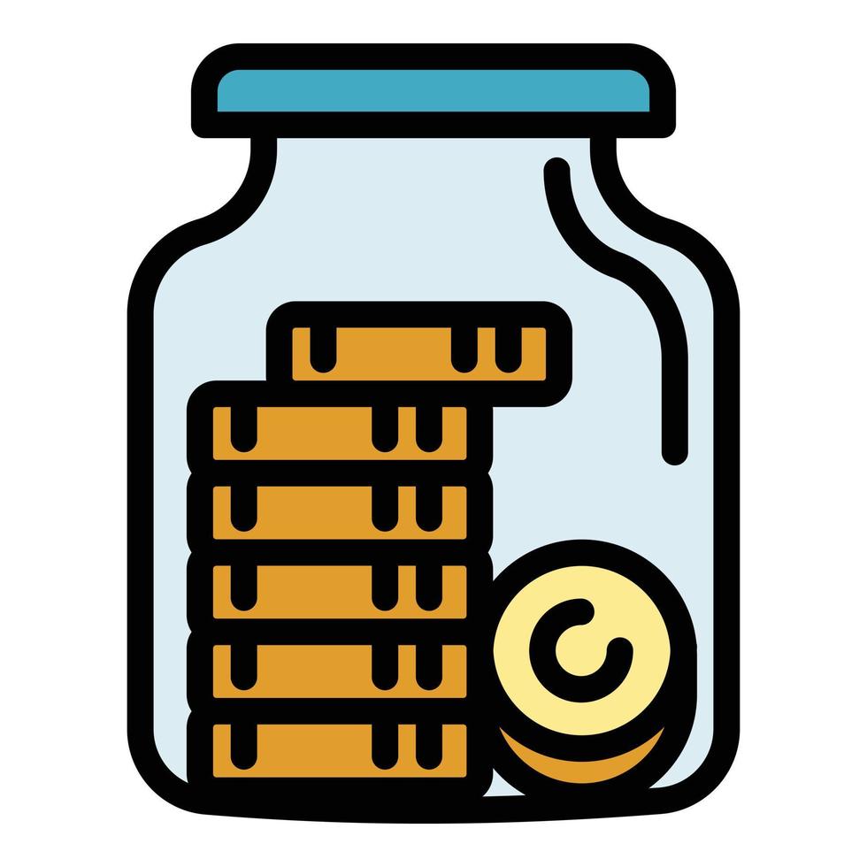 monedas de dinero en icono de tarro, estilo de esquema vector