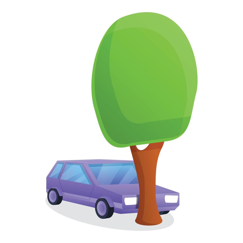 Car hit tree accident icon, cartoon style vector