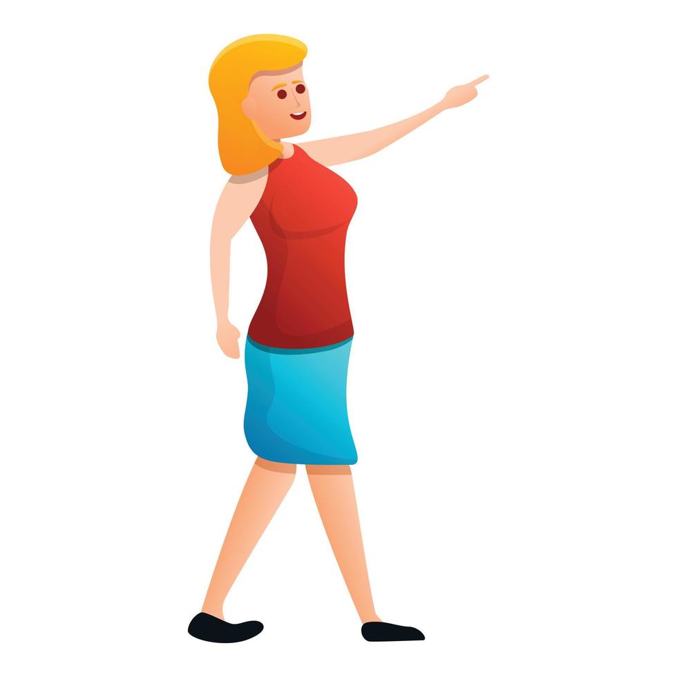 mujer muestra icono de objeto, estilo de dibujos animados vector