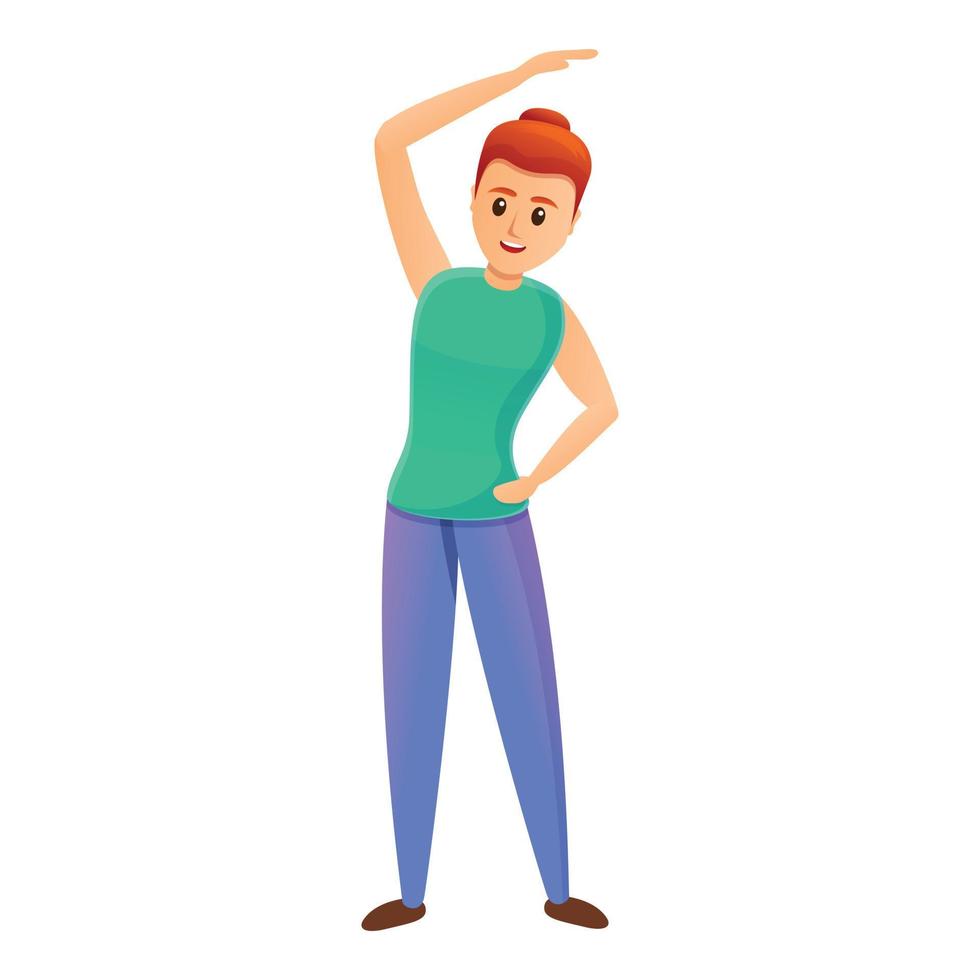 Woman morning exercise icon, cartoon style vector