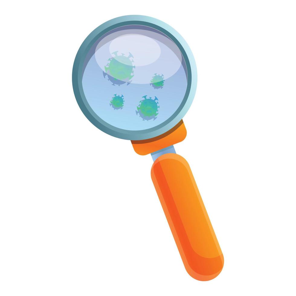 Biohazard magnifier icon, cartoon style vector